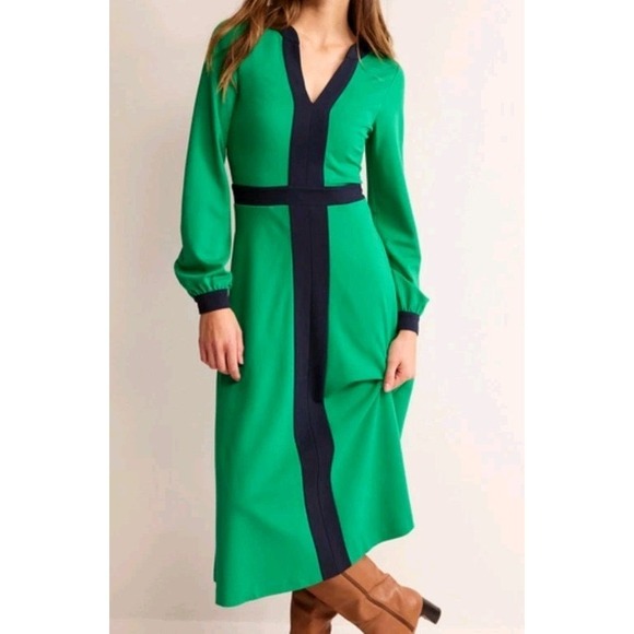 Boden Colourblock Ponte Midi Dress Women's Size 14 Long Navy Blue And Green - Picture 1 of 16